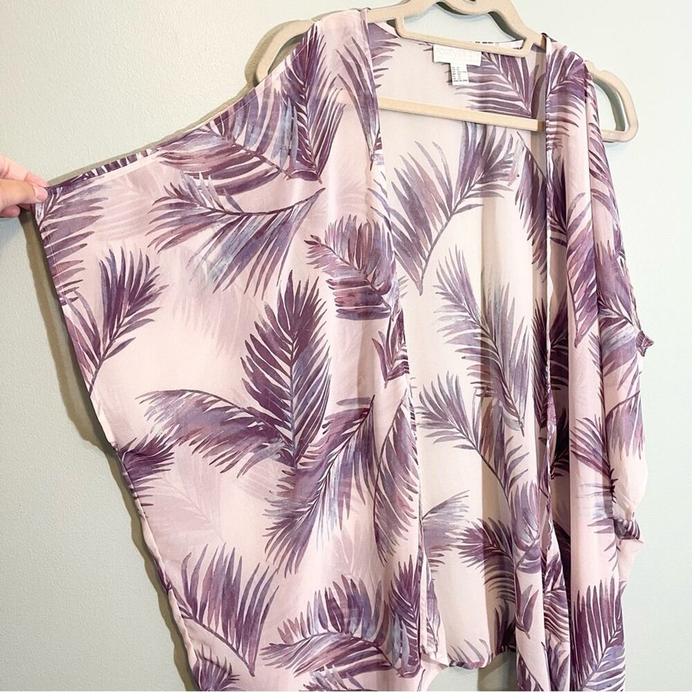 Forever 21 Women's Purple Palm Leaf Cold Shoulder Sheer Drape Cover-Up Top 2X - Picture 5 of 10